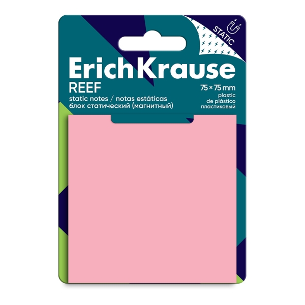ErichKrause REEF Bloc de 50 Notas Adhesivas Reposicionables - Plastico - 75x75mm - Pegamento a Base de Agua - Color Rosa