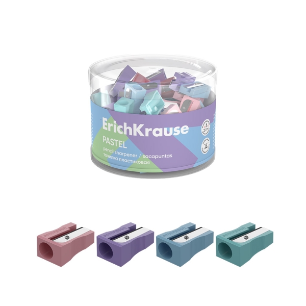 ErichKrause EasySharp Pastel Sacapuntas de Plastico - Cuchilla Niquelada de Acero al Carbono - Orificio de 8mm - Colores Surtidos