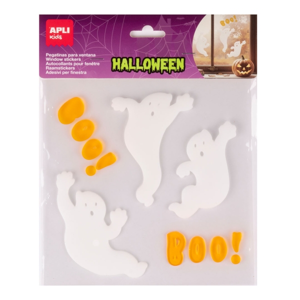 Apli Kids Pack con 11 Pegatinas Jelly de Halloween para Ventanas, Cristales, Espejos etc.. - Diseño Fantasmas - Reposicionables - Textura Suave y Flexible - No dejan Residuos
