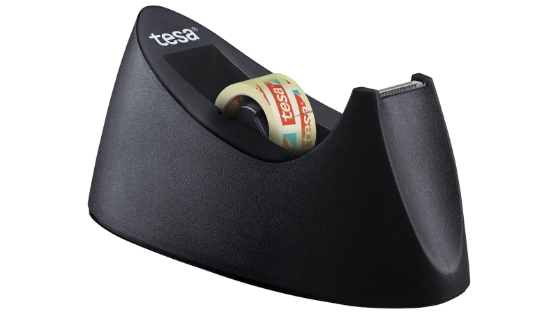 Tesa Curve Pack de Dispensador de Cinta Adhesiva + 1 Rollo de Cinta 19mm x 10m - Para Cintas de hasta 19mm x 33m - Color Negro