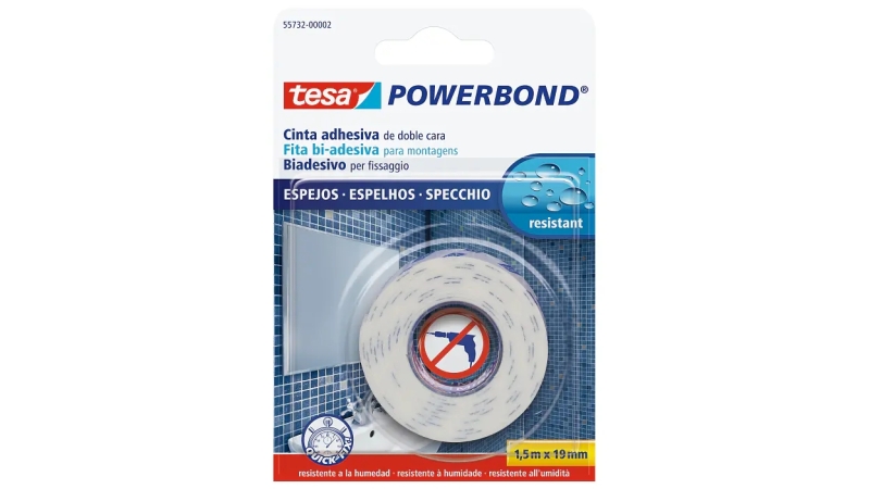 Tesa Powerbond Espejos Cinta Adhesiva de Doble Cara Especial para Espejos 19mm x 1.5m - Color Blanco