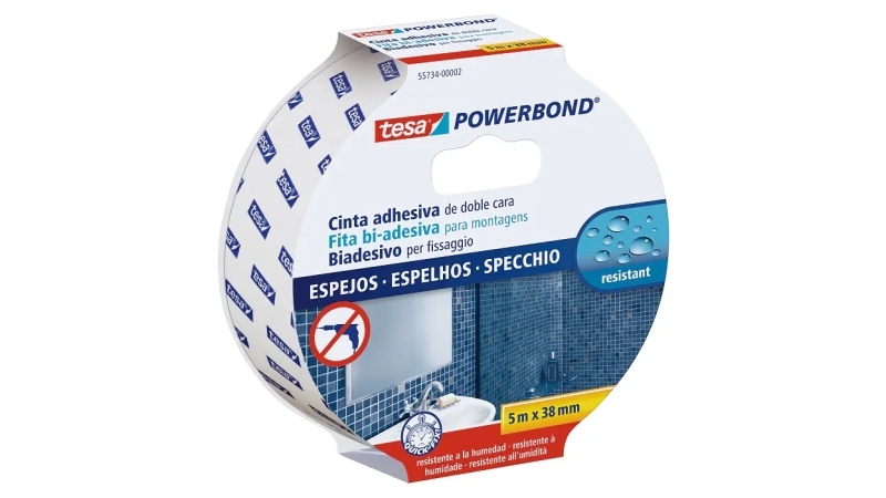 Tesa Powerbond Espejos Cinta Adhesiva de Doble Cara Especial para Espejos 38mm x 5m - Color Blanco
