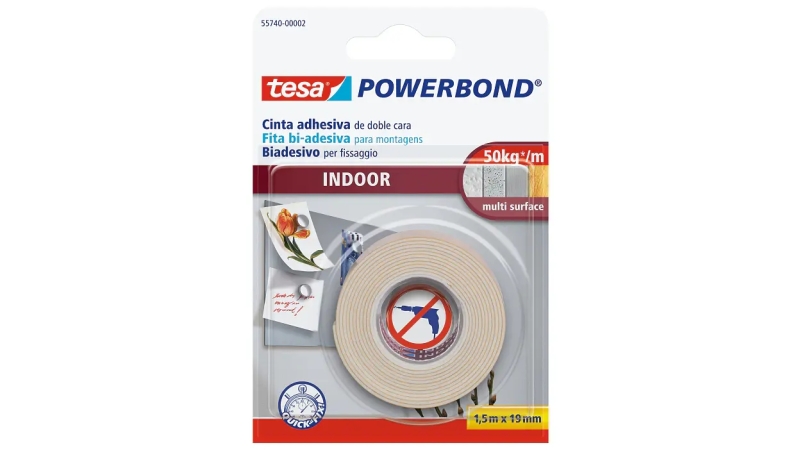 Tesa Powerbond Interiores Cinta Adhesiva de Doble Cara para Interiores 19mm x 1.5m - Color Blanco