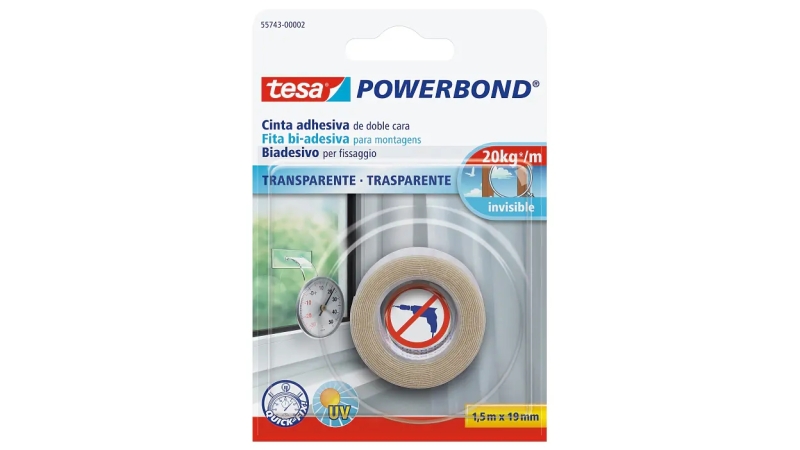 Tesa Powerbond Cinta Adhesiva de Doble Cara 19mm x 1.5m - Transparente