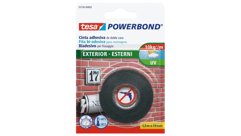 Tesa Powerbond Exteriores Cinta Adhesiva de Doble Cara para Exteriores 19mm x 1.5m - Transperente