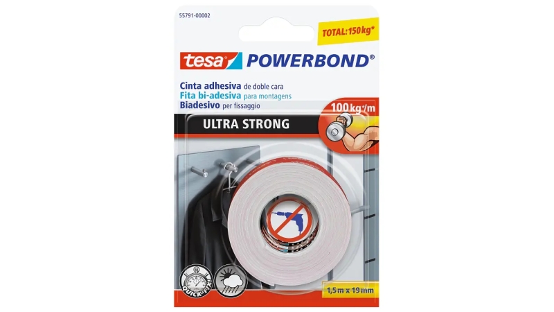 Tesa Ultra Strong Cinta Adhesiva de Doble Cara Ultra Fuerte 19mm x 1.5m - Color Blanco