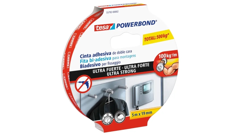Tesa Ultra Strong Cinta Adhesiva de Doble Cara Ultra Fuerte 19mm x 5m - Color Blanco