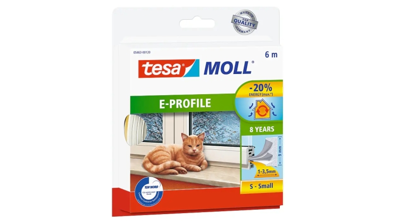 Tesa Moll Classic E-Perfil Burlete para Ventanas Perfil E 6m x 9mm x 4mm - Color Blanco