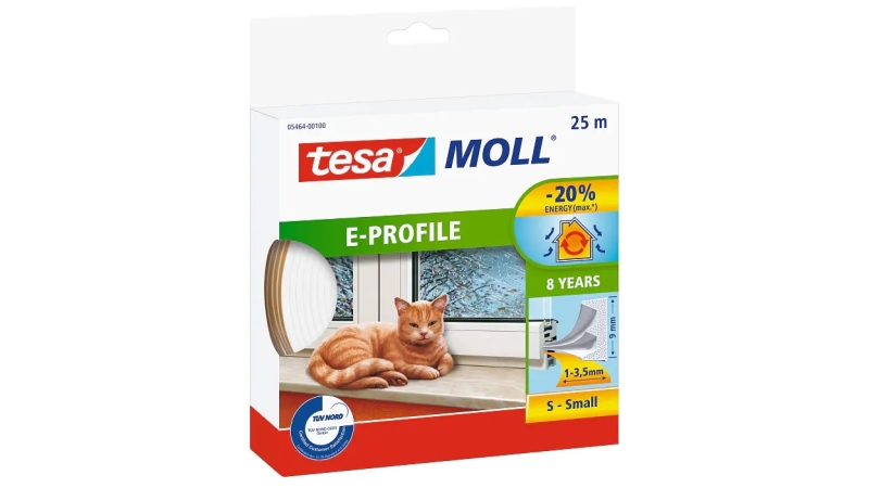 Tesa Moll Classic E-Perfil Burlete para Ventanas Perfil E 25m x 9mm x 4mm - Color Blanco