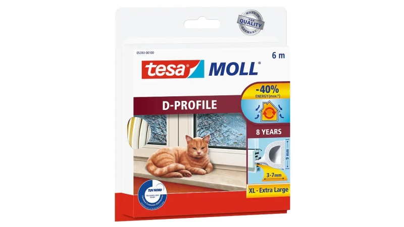 Tesa Moll Classic D-Perfil Burlete para Ventanas Perfil D 6m x 9mm x 4mm - Color Blanco