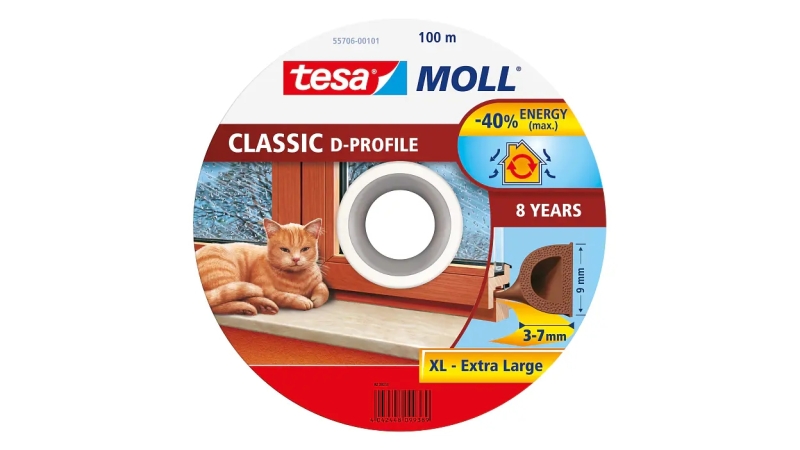 Tesa Moll Classic D-Perfil Burlete para Ventanas Perfil D 100m x 9mm x 4mm - Color Marron
