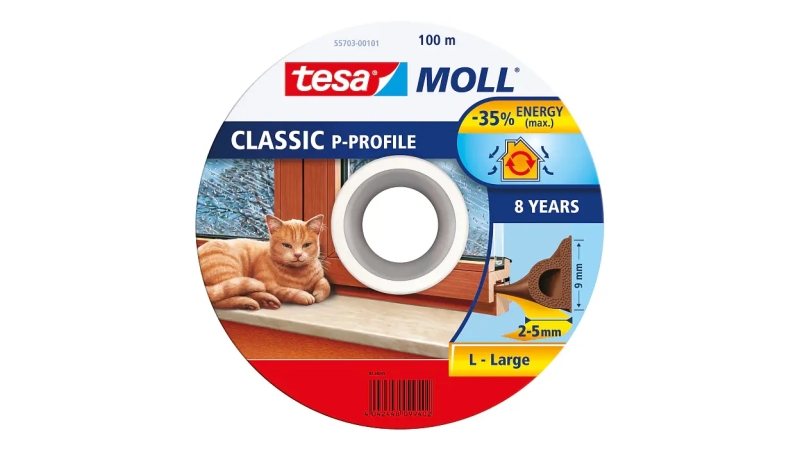 Tesa Moll Classic P-Perfil Burlete para Ventanas Perfil P 100m x 9mm x 4mm - Color Marron
