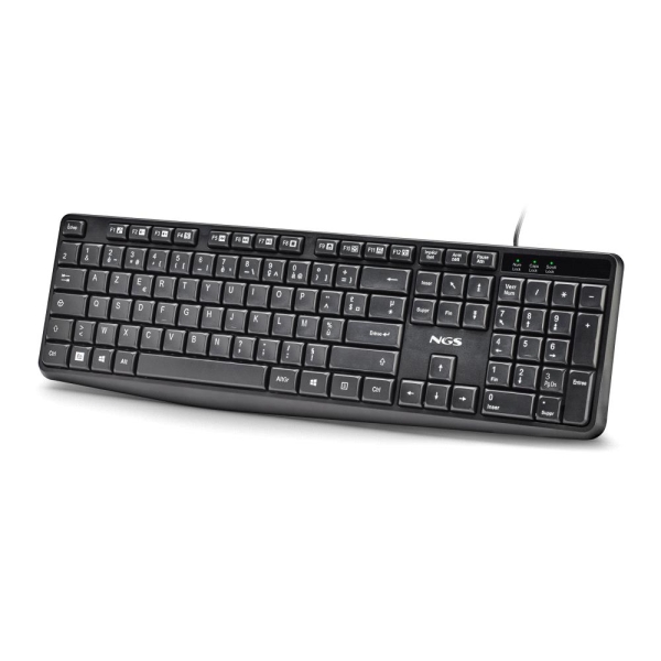 NGS Funky V4 Teclado USB - AZERTY FR - 12 Teclas Multimedia - Teclas de Membrana Silenciosas - Inclinacion Ajustable - Cable 1.5m - Color Negro