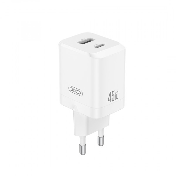 XO CE36 Cargador de Pared - USB-C 45W - USB-A 18W - Power Delivery - Quick Charge - Policarbonato - Resistente al Calor - 40W Simultaneos - Color Blanco