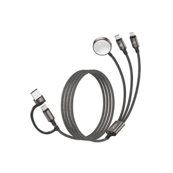 XO CX040 Cable de Carga 3 en 1 - Adaptador USB-A - USB-C 100W - Lightning 12W - Compatible con Smartwatch - Transferencia de Datos - 6 Combinaciones - Cargador Magnetico - Color Gris