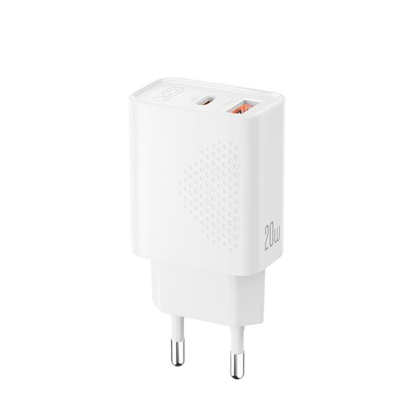 XO L161 Cargador de Pared - USB-A 18W - USB-C 20W - Carga Rapida - ABS - Color Blanco