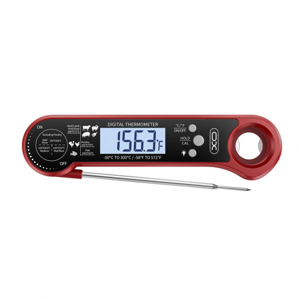 XO SF04 Termometro Digital para Alimentos - Rango de -50 a 300ºC - Precision 0.1ºC - Sonda de Induccion - Luz de Fondo - Pila CR2032 - Color Negro y Rojo