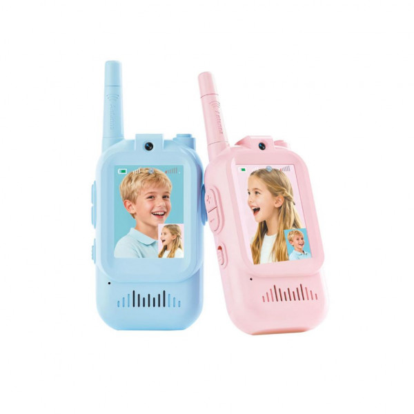 XO DJJ02 Pack de 2 Walkie-Talkies Infantiles - Alcance 200m - Camara Integrada - Frecuencia 2.4GHz - Recargable - Autonomia hasta 3h - Color Azul y Rosa