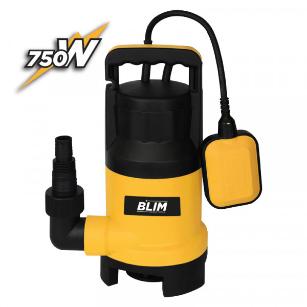 Blim Bomba Sumergible para Aguas Sucias - Potencia 750W - Caudal 14.000L/h - Elevacion 7.5m - Solidos 25mm - IPX8 - Flotador Automatico - Plastico - Cable 10m - Color Amarillo y Negro
