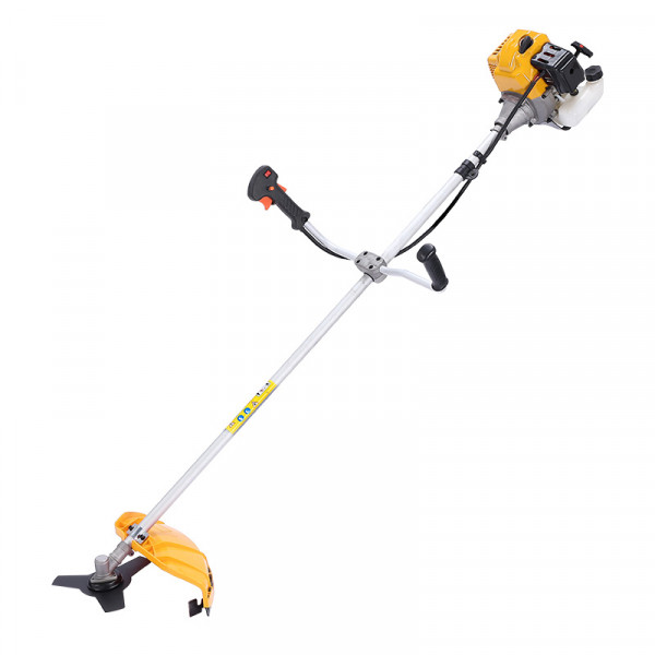 Blim Desbrozadora a Gasolina - Cilindrada 72.6cc - Potencia 2.5kW - 2 Tiempos - Eje 28mm - Cuchilla 3T - Cabezal de Hilo de Nylon - Arnes Profesional - Corte 255/415mm - Color Amarillo y Negro