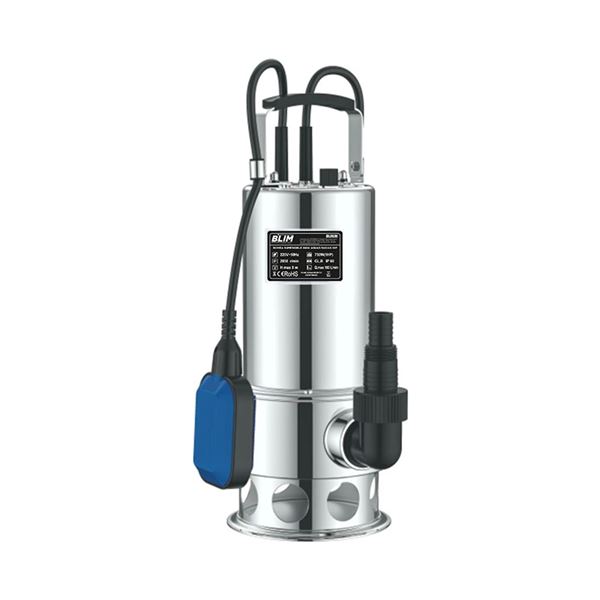 Blim Bomba Sumergible para Aguas Sucias - Potencia 1HP - Solidos hasta 8mm - IP68 - Monofasica - Velocidad 2850rpm - Proteccion Termica - Servicio Continuo S1 - Inmersion 5m - Color Acero
