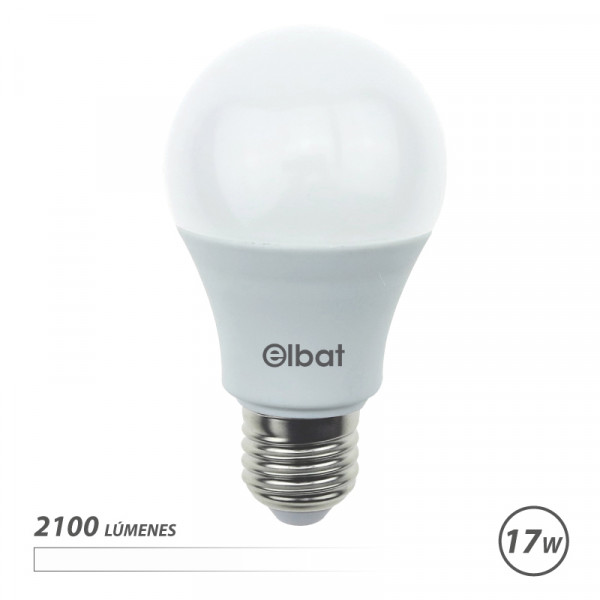 Elbat A65 Bombilla LED - Potencia 17W - Flujo Luminoso 2100lm - E27 - Temperatura de Color 4000K - Luz Blanca - Apertura 220º - Vida Util 30.000h - 15.000 Encendidos - 65x115mm - Color Blanco