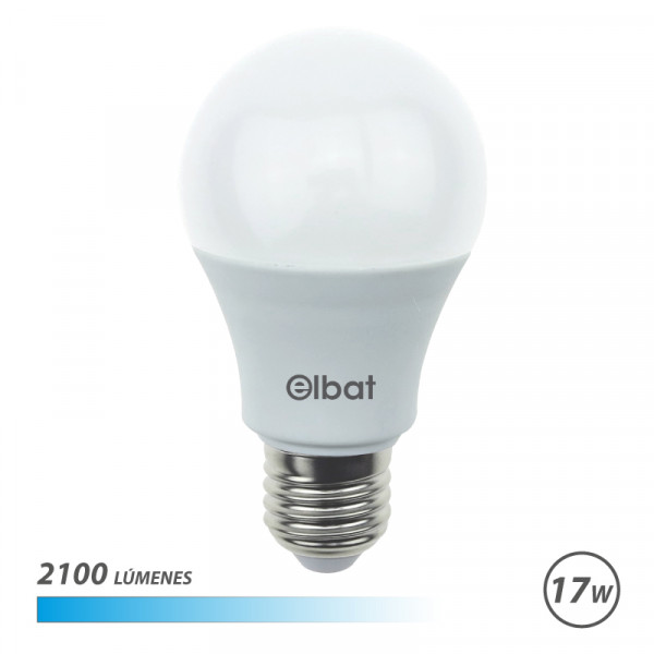 Elbat A65 Bombilla LED - Potencia 17W - Flujo Luminoso 2100lm - E27 - Temperatura de Color 6500K - Luz Fria - Apertura 220º - Vida Util 30.000h - 15.000 Encendidos - 65x115mm - Color Blanco