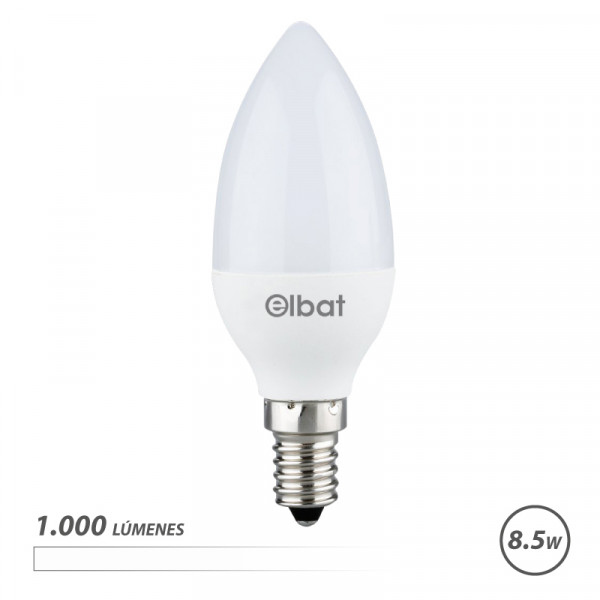 Elbat C37 Bombilla LED - Potencia 8.5W - Flujo Luminoso 1000lm - E14 - Temperatura de Color 4000K - Luz Blanca - Apertura 280º - Vida Util 30.000h - 15.000 Encendidos - 37x98mm - Color Blanco