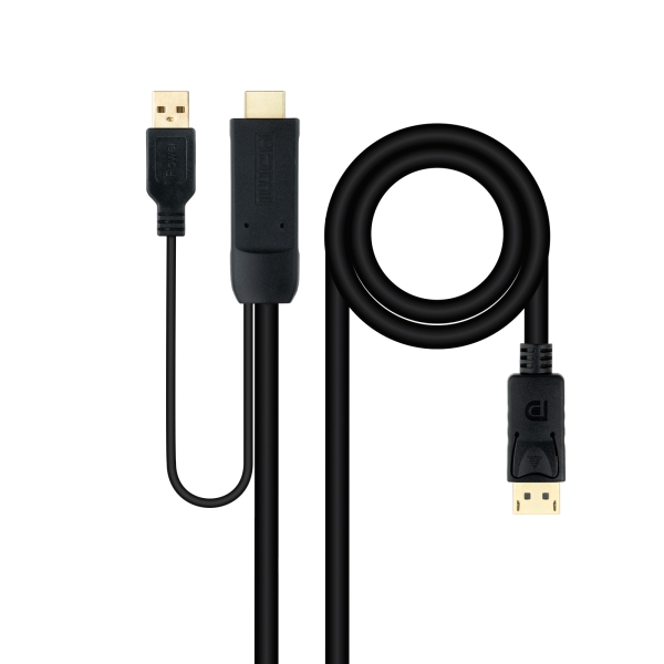 Nanocable Cable Conversor de Video - HDMI 2.0 a DisplayPort 1.2 - Longitud 1.8m - Macho a Macho - Alimentacion Adicional por USB - Color Negro