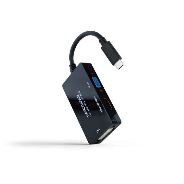 Nanocable Conversor de Video - USB-C a HDMI, DVI y VGA - 3 Salidas Simultaneas - 4K a 60Hz por HDMI - Modo SST y MST - Longitud 20cm - Color Negro