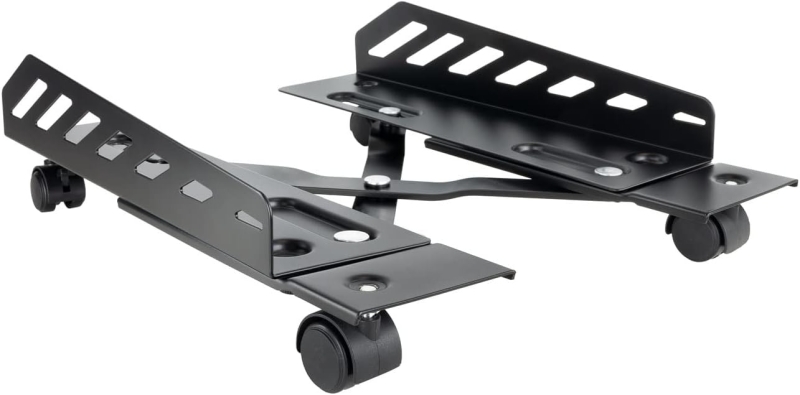Tooq Soporte de Suelo para CPU - 4 Ruedas Giratorias - 2 Ruedas con Freno de Bloqueo - Ajustable de 160 a 300mm de Ancho - Soporta 25kg - Plegable - Acero - Color Negro