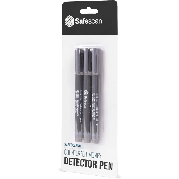Safescan 30 Blister con 3 Boligrafos Detectores de Billetes Falsos - Verificacion en 2 Segundos - Tinta con Base de Yodo