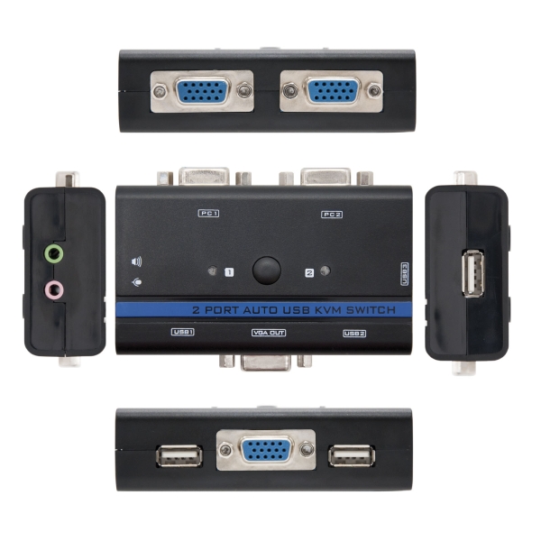Nanocable Conmutador KVM - Resolucion hasta 1920x1440 - Video VGA - Teclado y Raton USB - Audio y Microfono - Cables Incluidos - Indicador LED - Controla 2 PC - Color Negro