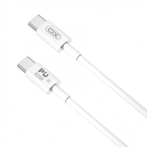 XO NBQ190 Cable de Carga - Soporta hasta 60W - USB-C a USB-C - Longitud 2m - 5-20V - Color Blanco