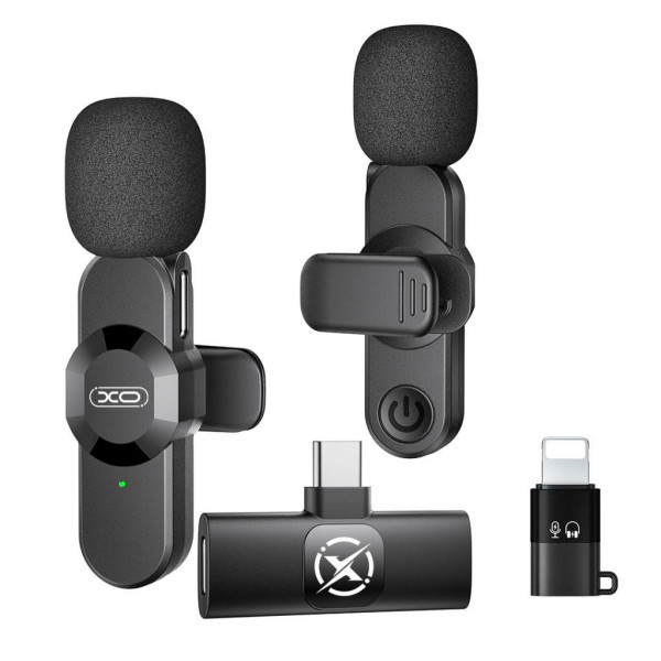 XO MC14 Microfono Inalambrico de Solapa - Cancelacion de Ruido - 100Hz-10kHz - Alcance 15m - USB-C - Clip - Peso Ligero de 7g - 58x16x29mm - Color Negro