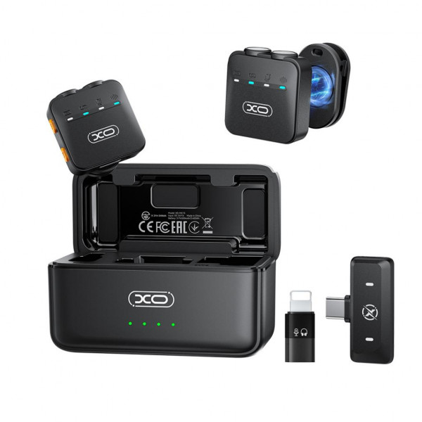 XO MC15 Pack de 2 Microfonos Inalambricos de Solapa - Autonomia hasta 36h - Reduccion de Ruido con IA - Fijacion Magnetica - Estuche 650mAh - 100Hz-10kHz - iPhone y Android - Color Negro