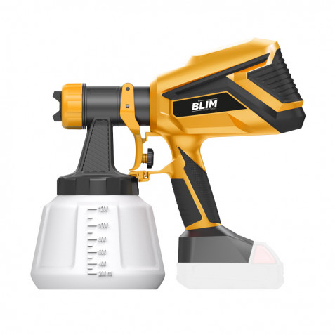 Blim Pistola de Pintar - Bateria 20V no Incluida - Velocidad 32.000rpm - Deposito 1200ml - Boquilla 2mm - Inalambrica - Luz LED - Pantalla - Color Amarillo y Negro