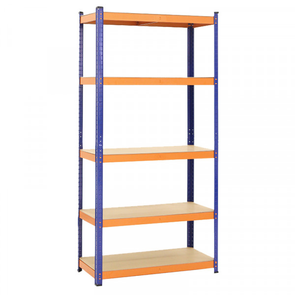Blim Estanteria Metalica - 5 Baldas - 100kg por Balda - Montaje sin Tornillos - Tableros MDF - Pintura en Polvo - Anticorrosion - 180x80x40cm - Color Naranja y Azul