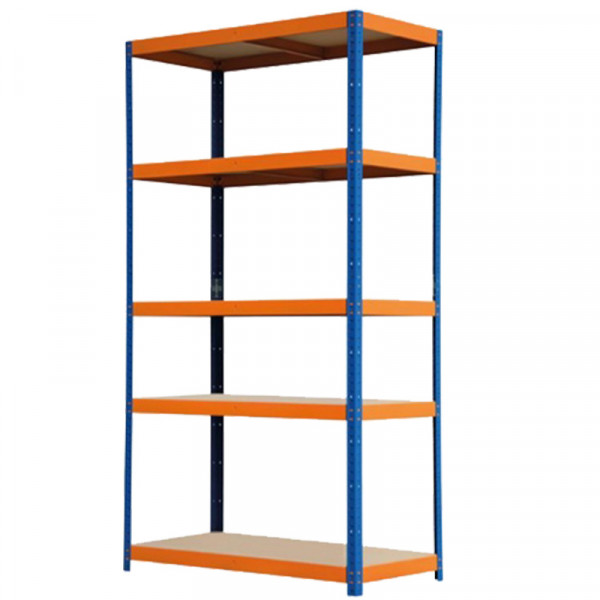 Blim Estanteria Metalica - 5 Baldas - 175kg por Balda - Montaje sin Tornillos - Tableros MDF - Pintura en Polvo - Anticorrosion - 180x100x40cm - Color Naranja y Azul