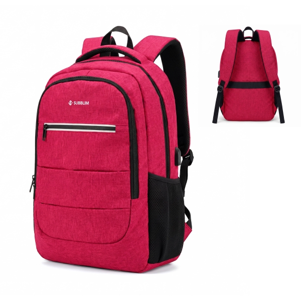 Subblim City Plus Mochila para Portátil 16" - Capacidad 26L - Resistente al agua - Puerto USB-C - Bolsillo Reflectante - Color Rojo