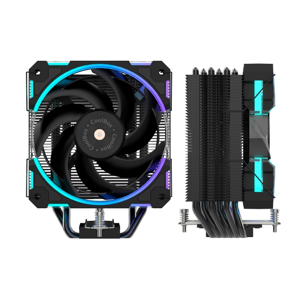 Coolbox H6 Ring ARGB Disipador Multizocalo - 6 Heatpipes - 240W TDP - Ventilador 120mm - Velocidad Max. 2000rpm - Iluminacion ARGB - Color Negro