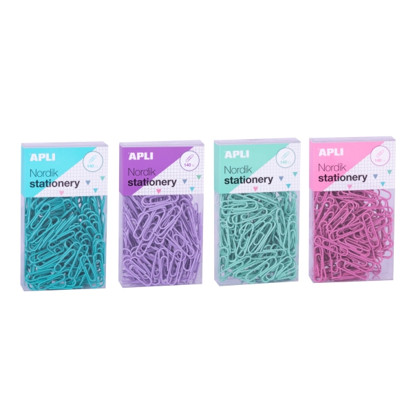 Apli Nordik Pastel Pack de 8 Cajas con 140 Clips de 28mm por Caja - 2 Cajas por Color - Eurohole para Colgar - Colores Rosa, Lila, Azul y Turquesa