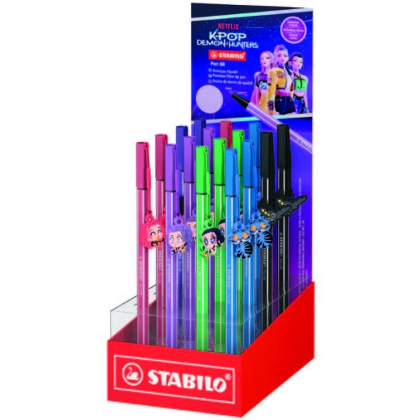Stabilo Pen 68 K-Pop Demon Hunter Expositor con 16 Rotuladores de Punta de Fibra - Trazo de 1mm aprox. - Tinta con Base de Agua - Colores Surtidos