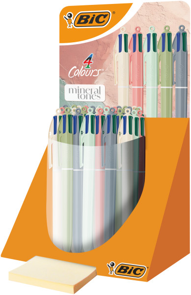 Bic 4 Colours Mineral Tones Expositor con 30 Boligrafos de Bola Retractil - 5 Colores Diferentes - Punta Media de 1.0mm - Colores Surtidos