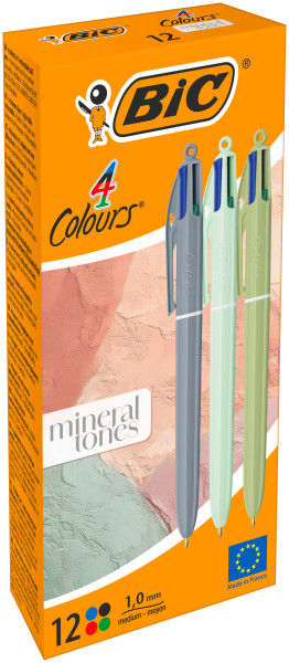 Bic 4 Colours Mineral Tones Boligrafo de Bola Retractil - Punta Media de 1.0mm - Colores Surtidos