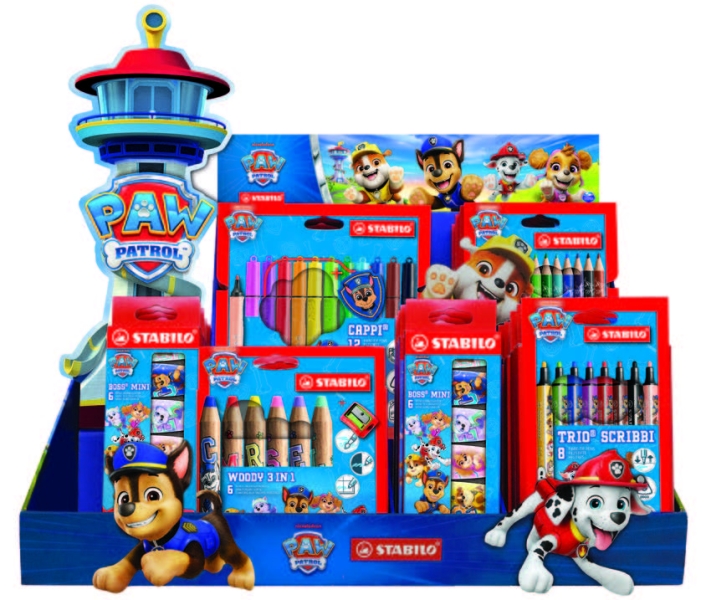 Stabilo Patrulla Canina Expositor de 33 Packs Variados para Colorear con Diseños de la Patrulla Canina - Lapices de Colores, Fluorescentes y Rotuladores - Colores Surtidos