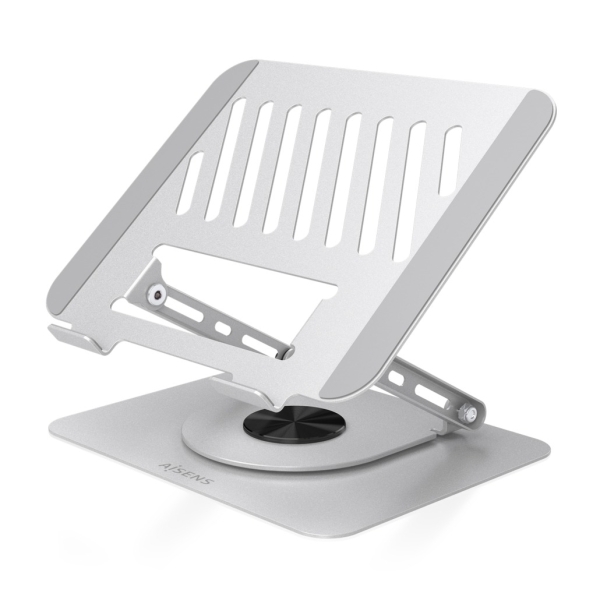 Aisens Soporte Sobremesa XL para Portatil / Tablet - Giratorio y Ajustable - Rotacion 360° - Plegable y Compacto - Antideslizante - Compatible 10-17" - Color Plata