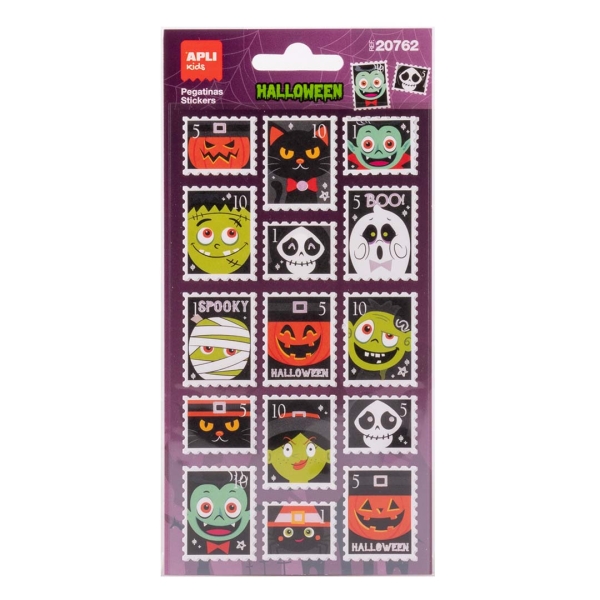 Apli Kids Sellos Pack con 30 Pegatinas de Halloween con Forma de Sello Postal - Perfectas para Decorar Cuadernos, Agendas, etc...