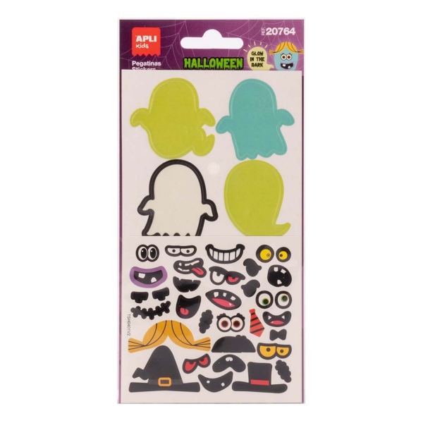 Apli Kids Glow in the Dark Pack con 66 Pegatinas de Halloween - Brillan en la Oscuridad - Destacan por su Increíble Efecto Luminoso