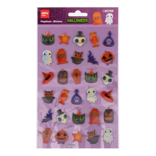 Apli Kids Pop Up Pack con 30 Pegatinas de Halloween con Efecto Volumen - Perfectas para Decorar Cuadernos, Agendas, etc...